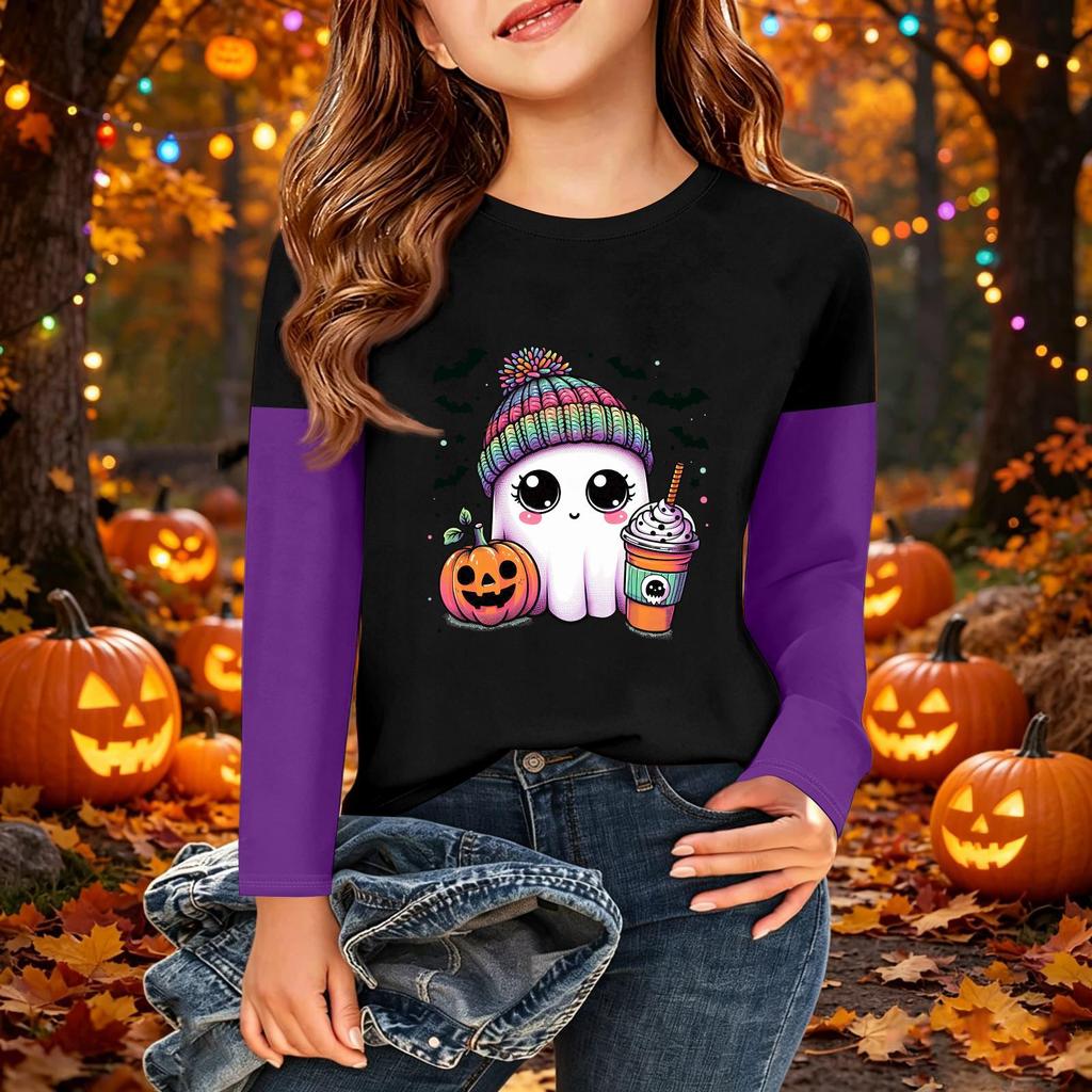 Kids' Halloween Printed Long Sleeve T-Shirt Casual Neck Top for Boys Girls