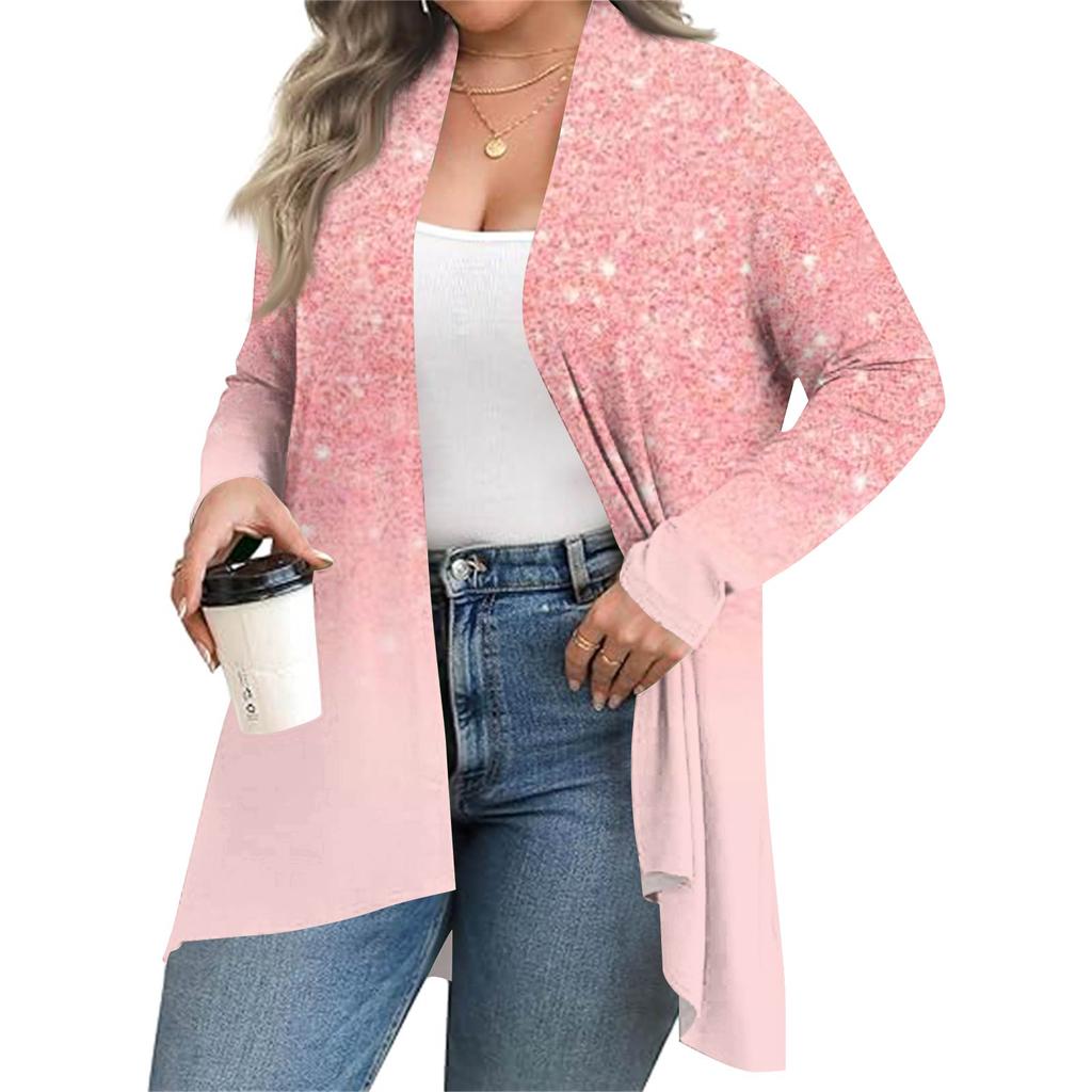 Women's Fall And Winter Fashion Casual Print Long Sleeve Mid-Length Cardigan Jacket