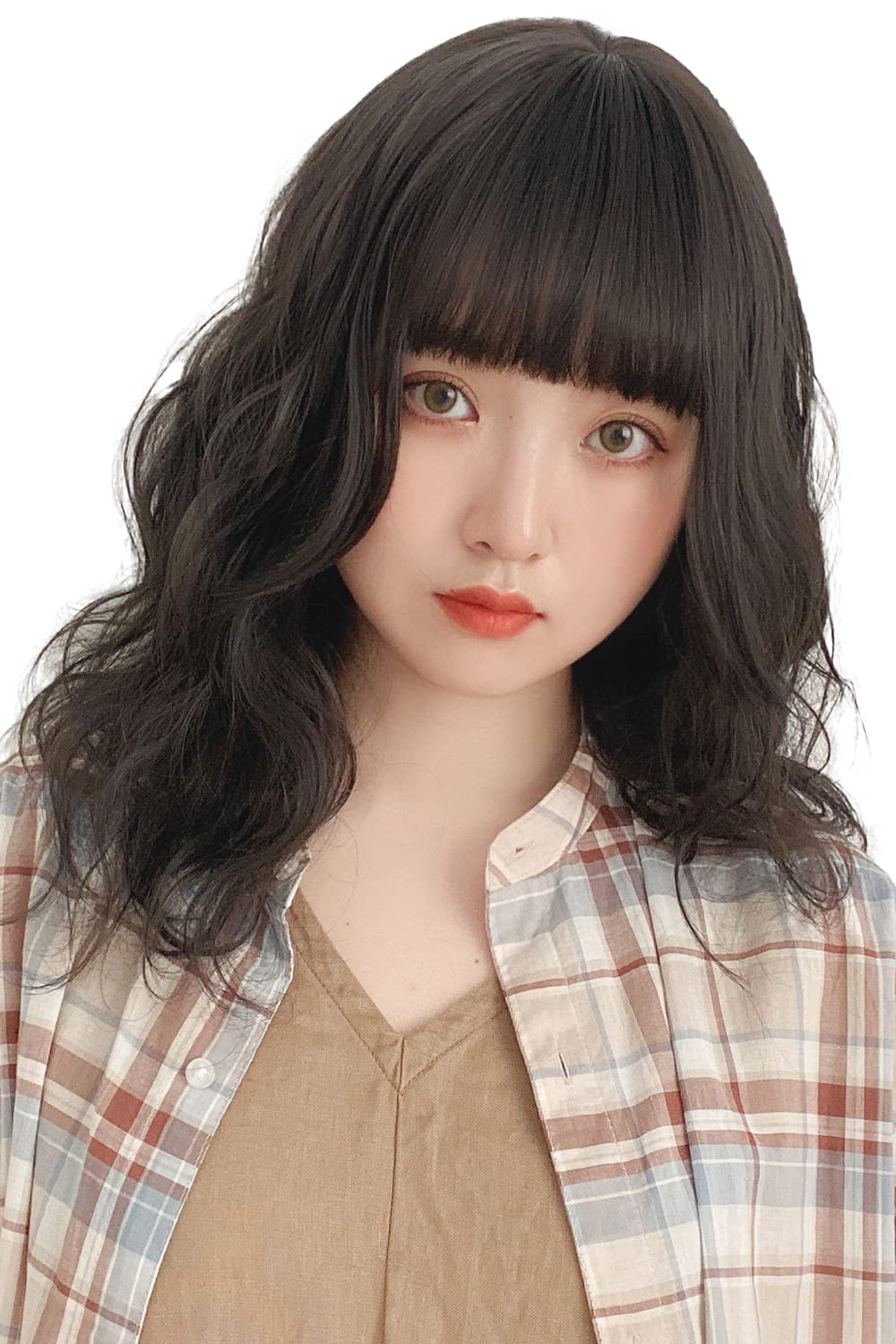 

Парик средней длины боб, парик полный, натуральная волна, завивка для женщин [Brightlara] hf1365-BK