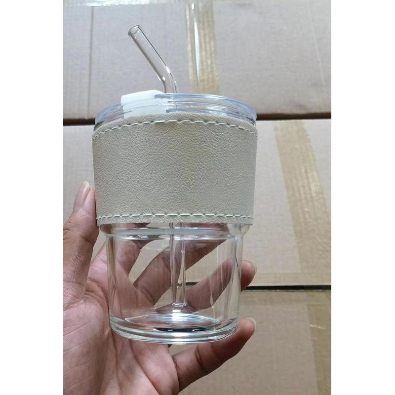 Bamboo Cup Creative Transparent Glass Straw Cup Portable Feng Shui Cup With Lid Milk Coffee Cup