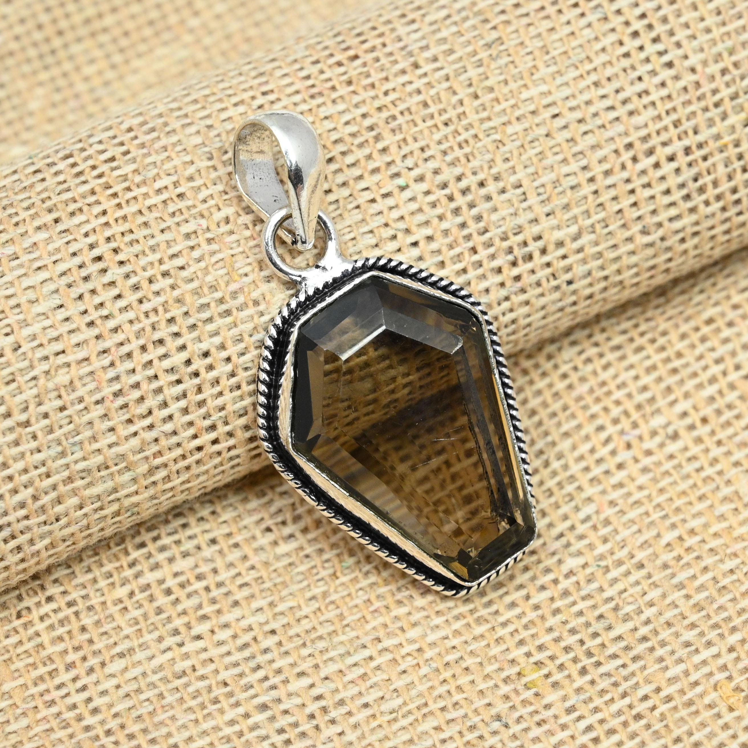 

Дымчатый топаз, драгоценный камень ручной работы, твердое серебро 925 пробы, подарок на день рождения, ювелирный кулон 1.57 Inches коричневый