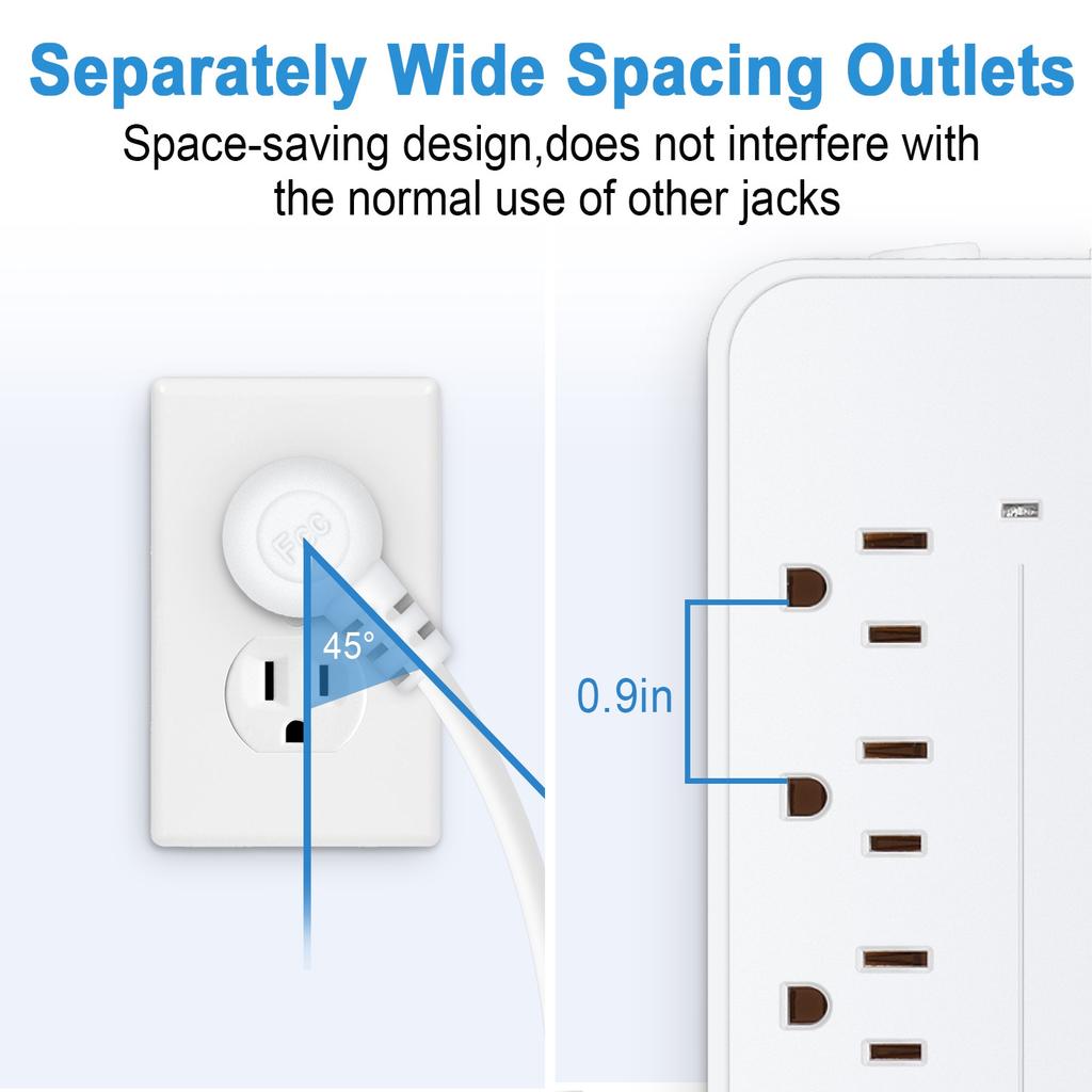12-in-1   Protector Power Strip Extension Cord Flat Plug Power Strip with   Cord 8 Outlets and 3 USB & 1   Port 1700J Wall Mount Desk P