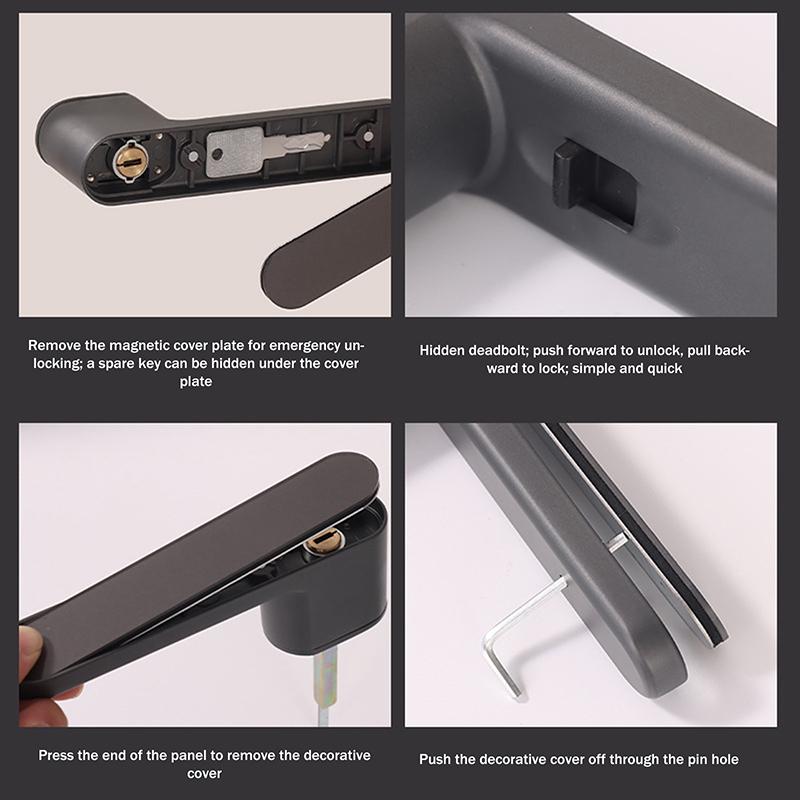 European One-Word Handle Door Lock Hidden Keyhole Suitable For Bedroom Study Magnetic Silent Door Lock Minimalist Ecology nero