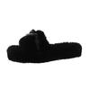Foreign trade autumn and winter niche design sense Korean version flat-bottomed versatile fluffy slippers women's bow casual one-word cotton slippers