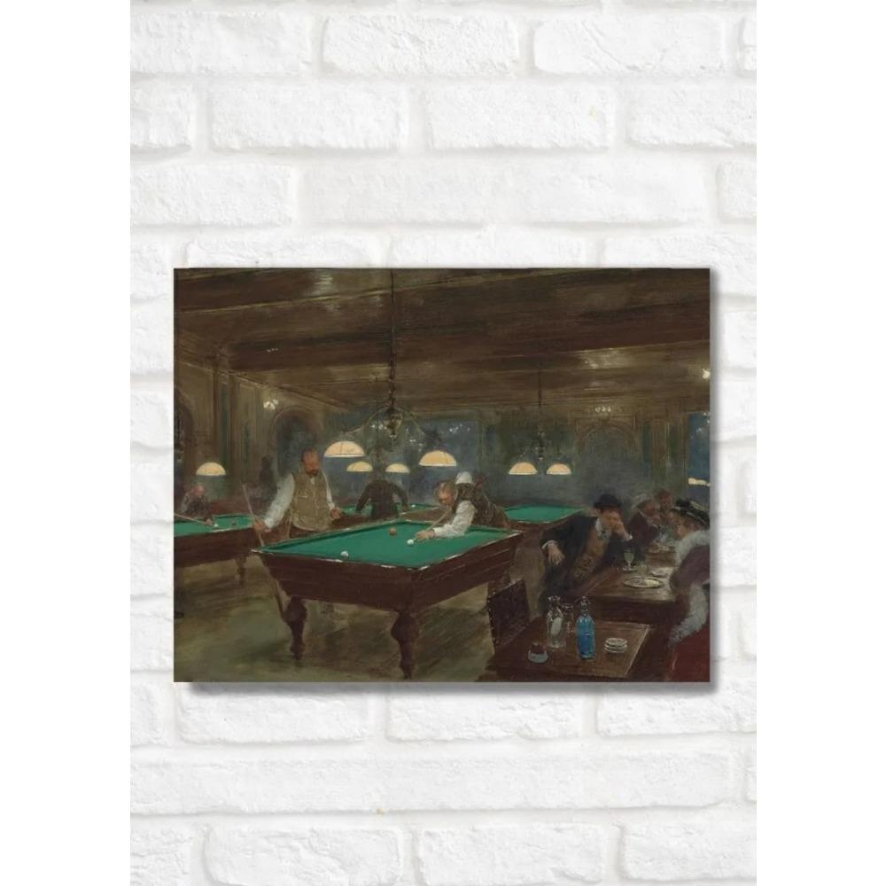 Картина на холсте  Игра в бильярд  для бара 20x30см
