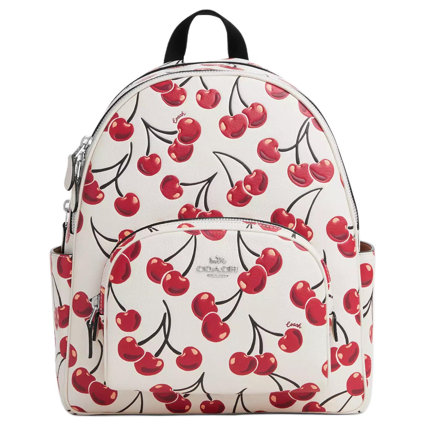 Coach Court 27 Logo Cherry Blossom Print Pebble Leather Backpack Large Women backpack White CAA72-SVCAH