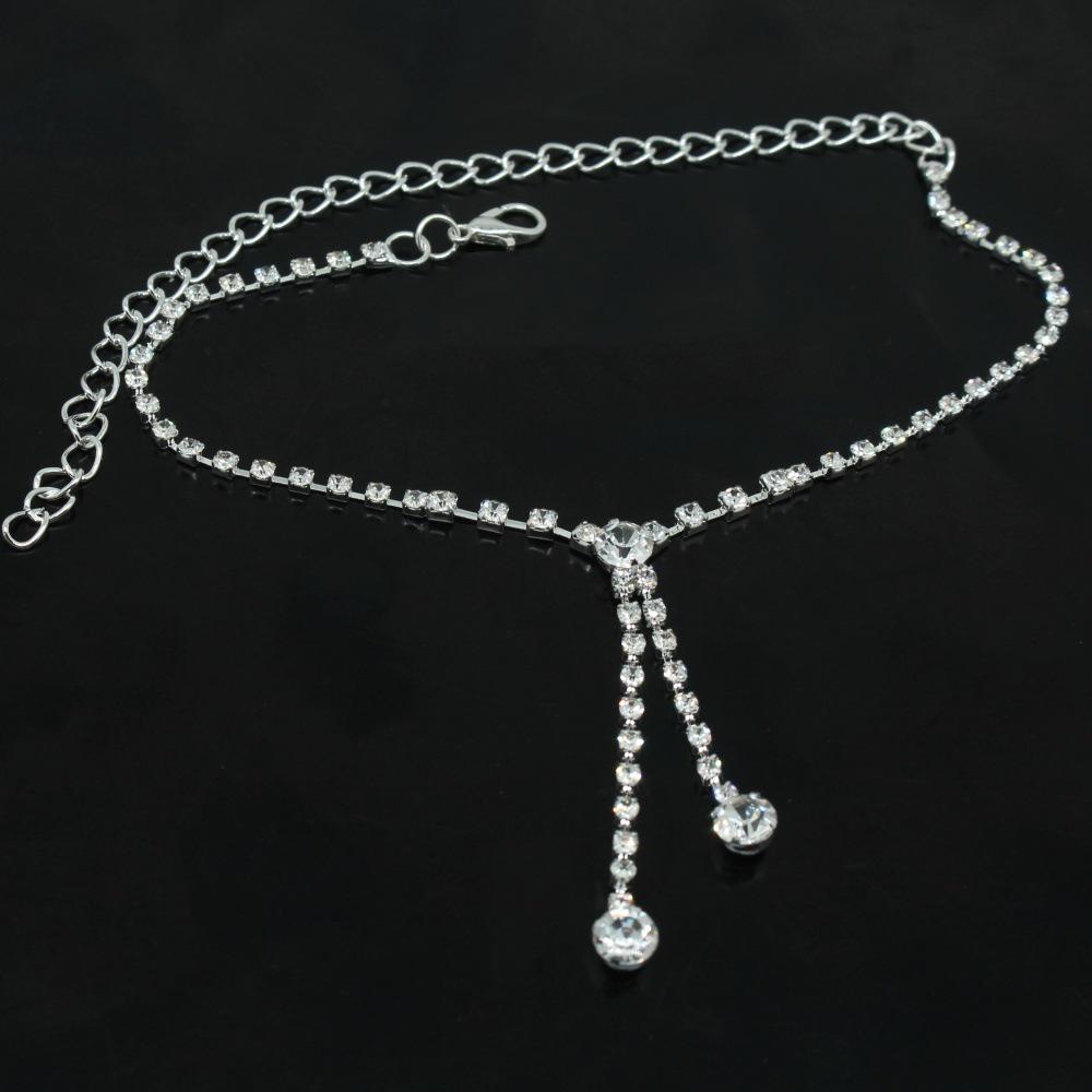 New Double Heart Copper Claw Set Diamond Chain Anklet: European-American Hot-Selling Rhinestone Foot Jewelry