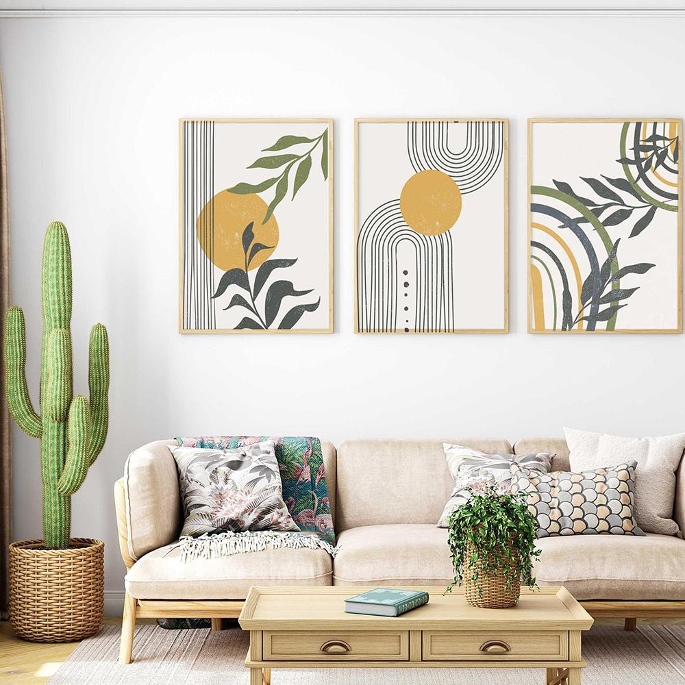 Boho Kunstdrucke Abstrakte Landschaft Poster Bundle Line Art Regenbogen Pflanze Galerie Wandbilder Sonnenblatt Gemälde auf Leinwand Dekor