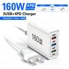 GaN 160W 7 Ports USB Charger Type C Fast Charging Phone Charger Adapter For iPhone Xiaomi Samsung Huawei EU/US Plug Wall Charger