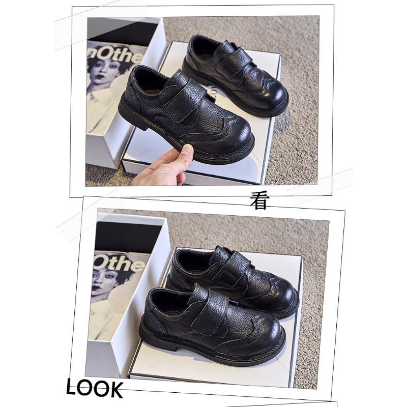 Retro Fashion Leather Children's Leather Shoes Soft Sole Boys Black British Style Performance Shoes