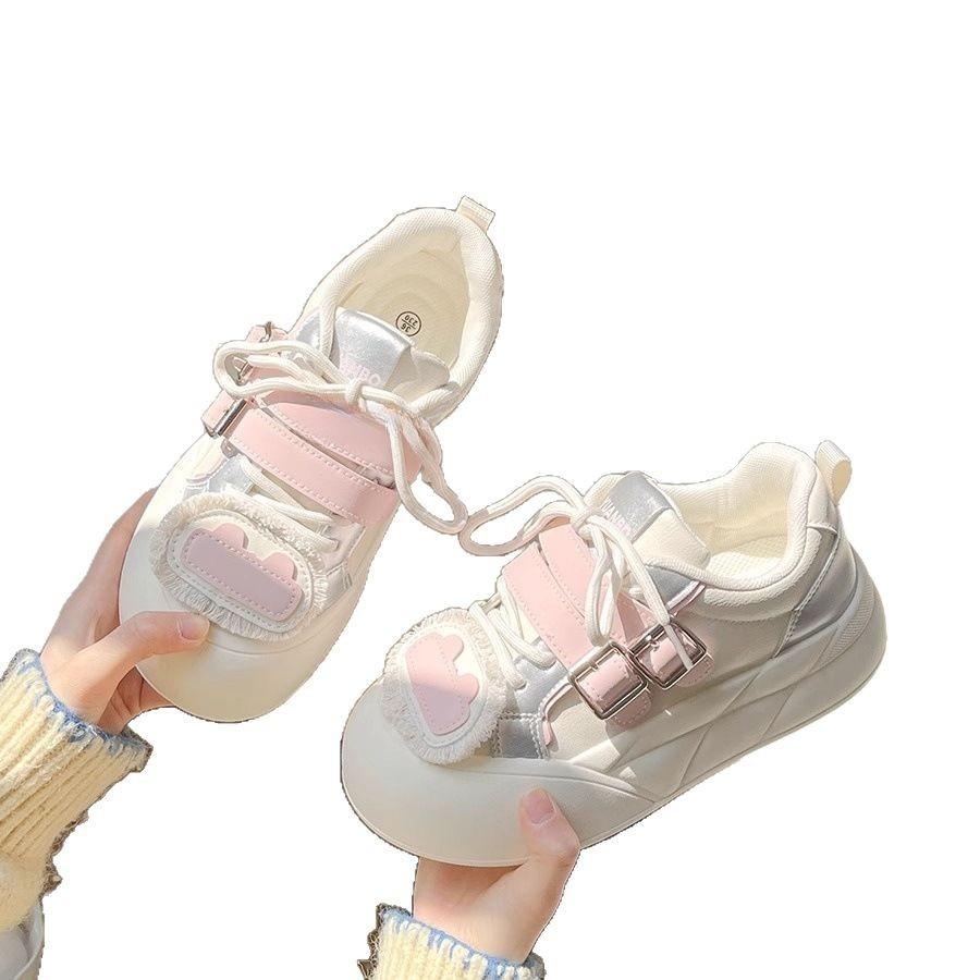 Dopamine thick baseplate shoes women's 2025 new niche non-collision models versatile little white shoes spring and autumn bread shoes