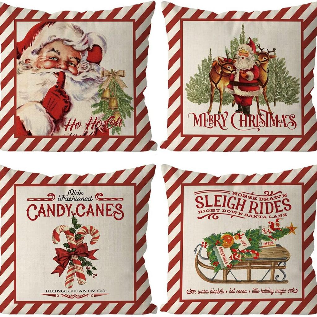Christmas Pillowcase Nordic Striped Santa Letter Printed Cushion Cover Home Car Sofa Waist Pillowcase