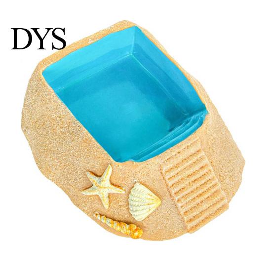 Hermit Crab Water Dish Beach Pool Habitat Ornament with Climbing Ramp & Starfish Shell Simulation Swimming Conch Decor, Reptile Decoration for
