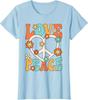 Love Peace Sign Groovy Hippie Graphic Tee Retro 70s Style Cotton T-Shirt for Women
