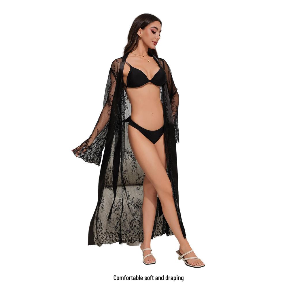 Yaoting Lace Robe: Sexy Long Nightgown Bathrobe Homewear Pajamas 3577