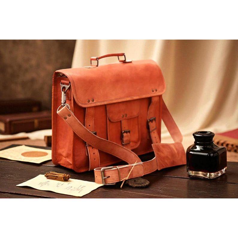Handmade Leather Messenger & Laptop Bag – Full Grain Goat Leather Briefcase Travel