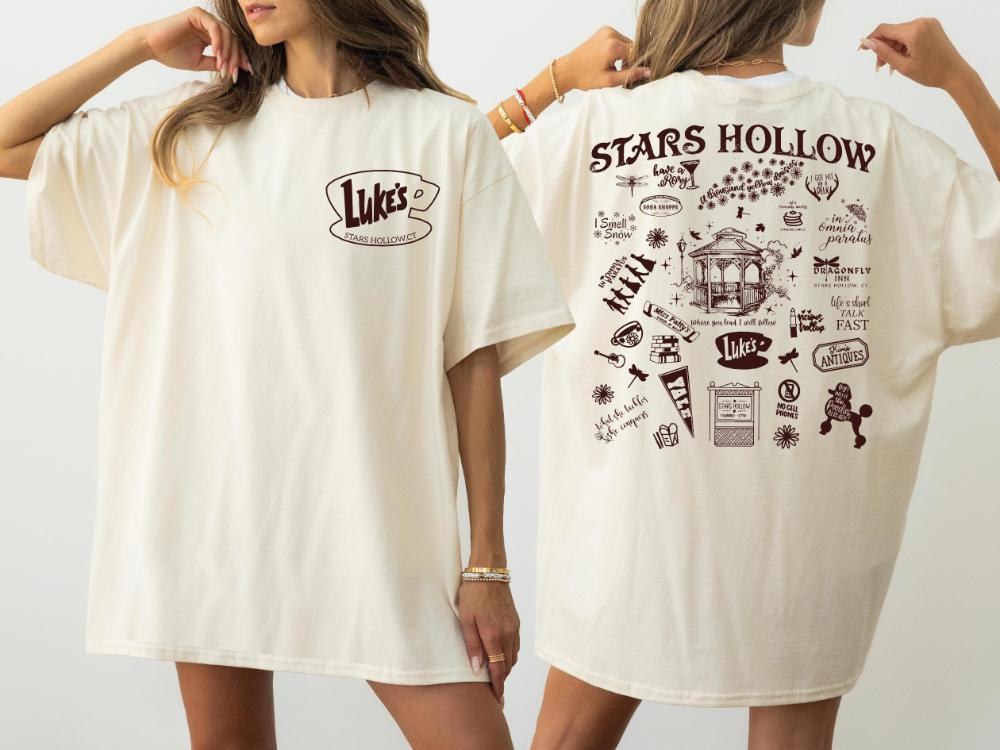 Stars Hollow Two Sided Comfort Colors Shirt Back Front Stars Hollow Adult Shirt Lukes Diner Tee Clothing Graphic Short Sleeve