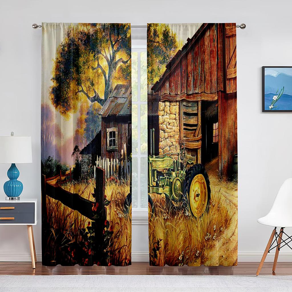 Tractor Harvests Crops Farm Theme Tulle Curtains for Living Room Bedroom Chiffon Voile Curtain Home Decoration Sheer Curtain