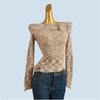 French Style Blooming off-Shoulder Long Sleeve Knitted Autumn New Slim Fit Design Bottoming Shirt Slim Fit Slimming Temperament Top
