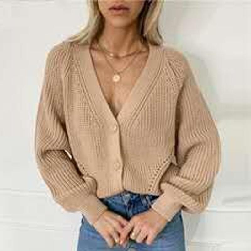 

Осенний трикотажный кардиган с V-образным вырезом, модный, однотонный, женский, модный, свободный, повседневный, простой, пальто, верхняя одежда с длинным рукавом, элегантные пуговицы One Size хаки