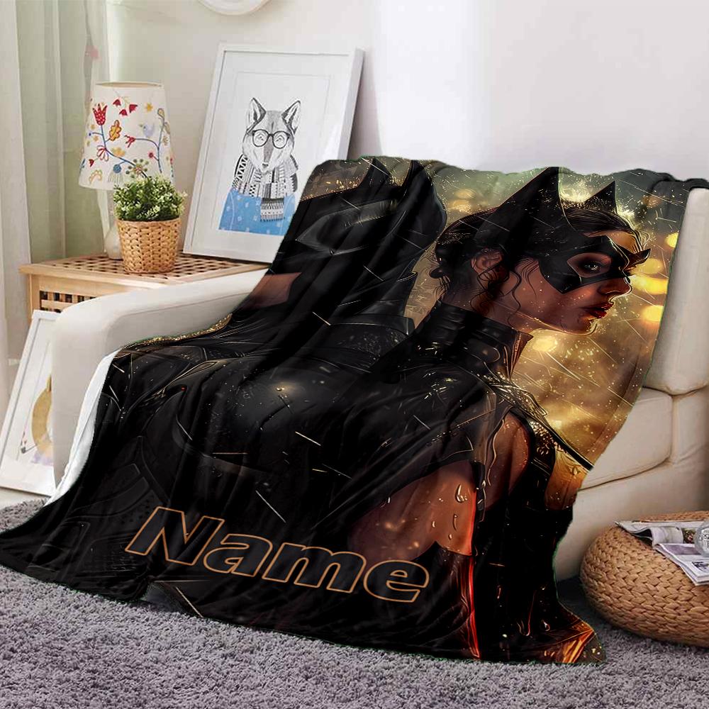 Custom Name Batman Theme Printed Blanket - Perfect for Couch, Bed, Travel & Outdoor Use | Machine Washable, Cozy & Durable.