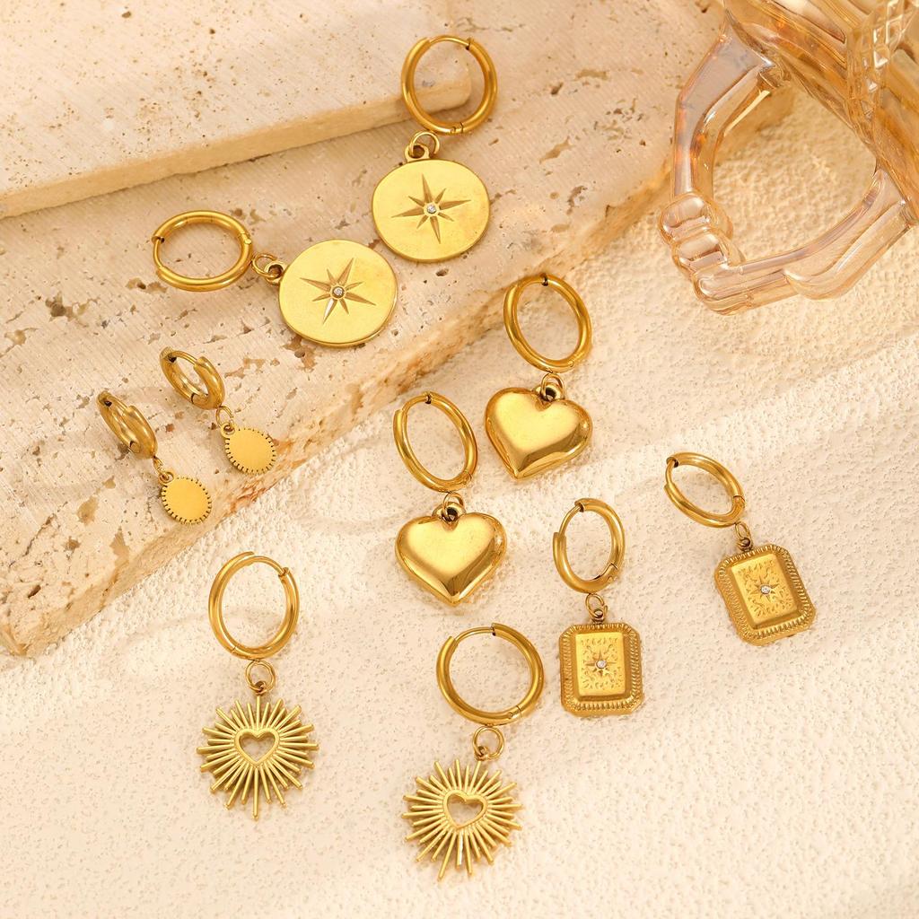 Exquisite Fashion Versatile Minimalist Geometric Heart Shaped Oval Pendant Stainless Steel Earrings For Women