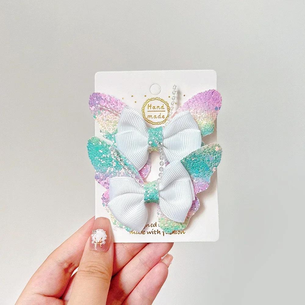 

РАДУЖНЫЕ БАНТЫ 3,15 Блестящие Заколки-бабочки для волос для женщин девочек Заколки для волос Детские милые заколки Детские головные аксессуары 2 шт./лот