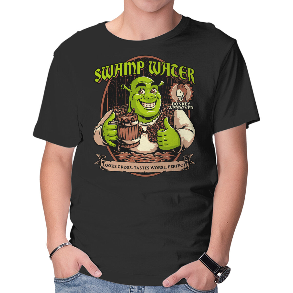 Unisex Crew Neck T-Shirt Green Ogre Drink Graphic Short Sleeve Casual Tee XXL