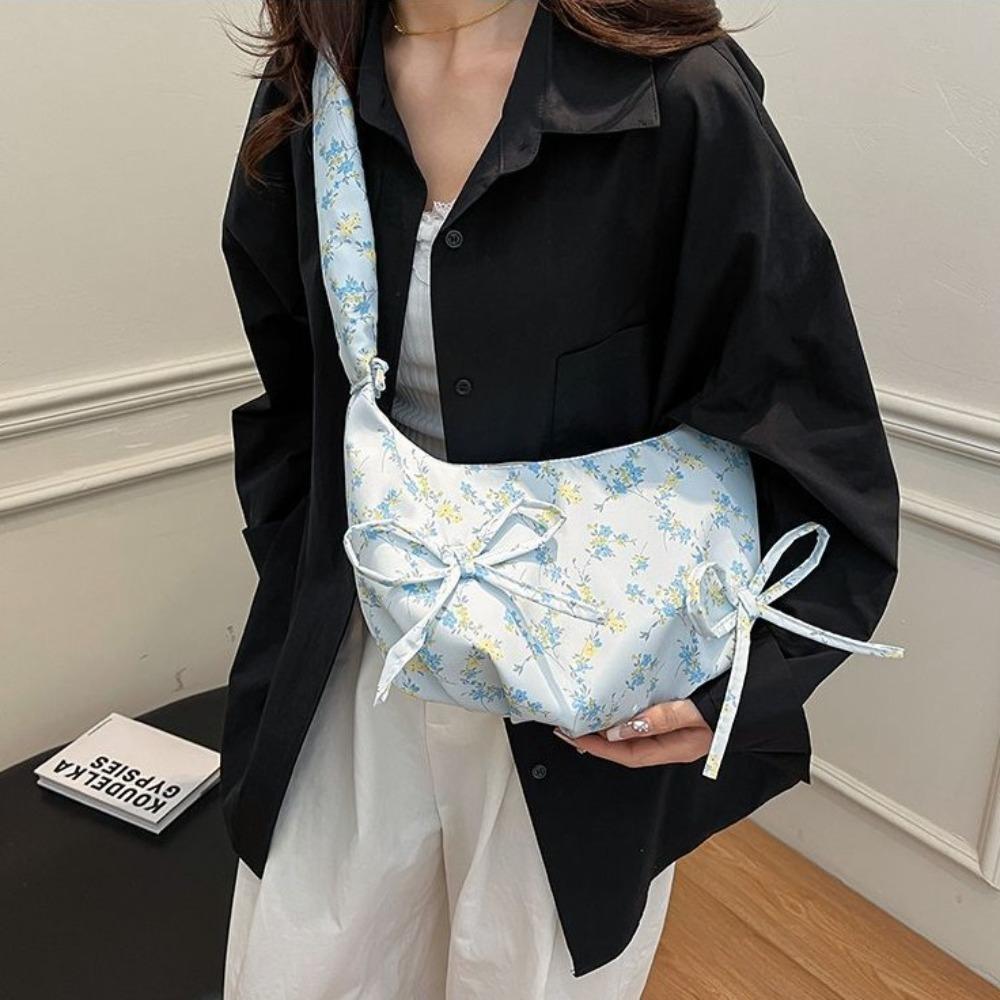Sweet Floral Pleated Bowknot Underarm Bag Ruffles Casual Crossbody Bags  Travel