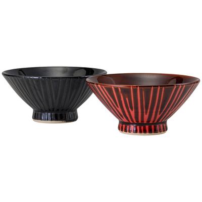 Saikai Pottery Hasami Ware Rice Bowl Pair Tableware Set Rice Bowl Matcha Bowl Small Bowl Red X Black Diameter X Height 6cm Made In Japan 25654