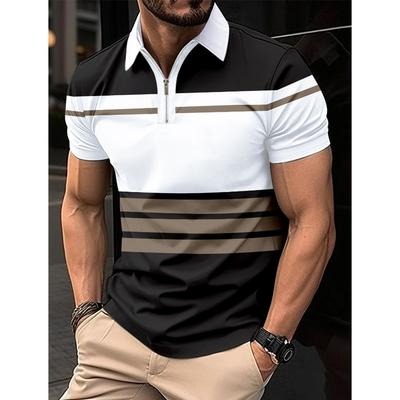 Męska casualowa koszulka polo z krótkim rękawem, modna koszulka biurowa z kołnierzykiem rzymskim, przewiewna koszulka polo, odzież męska
