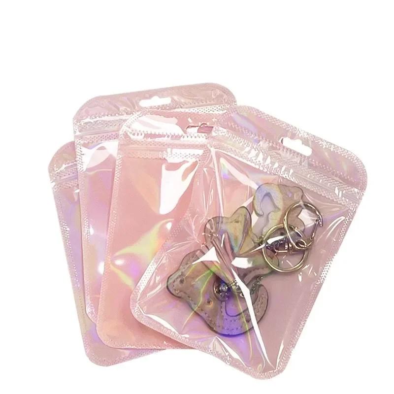 50pcs 7*12cm Holographic Zipper Small Jewelry Bag Pouch For Bead Earring Food Storage Small Business Entrepreneurship Packaging