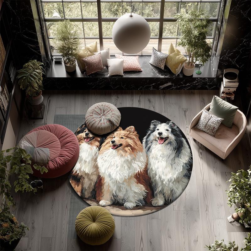 Three Dogs with Tongues Out Round Area Rug,Carpet Rug for Living Room Bedroom Sofa Playroom Decor,Non-slip Floor Mat