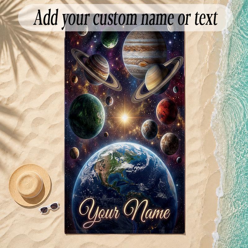 Cosmic Theme Soft Beach Towel Personalized Custom Name Text Towel Portable for Beach Pool Travel