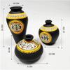 'Tribal Fiesta' Black Terracotta Oblong Flower Vase, Terracotta Decorative For Home Decor Earthen Flower Vases Pots For Home & Office (Set Of 3)
