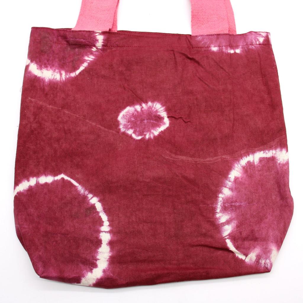 Tie-Dye Cotton Tote Bag Maroon Rings Pink Handle