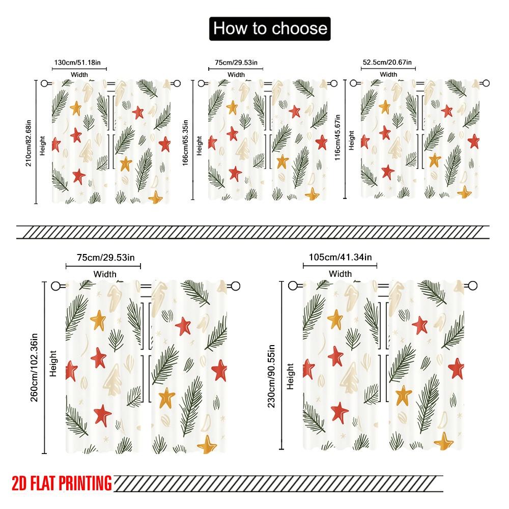 2pcs,2D Plane Printing Popular Curtains Christmas Trees Stars Berries (2) Versatile Fabric (without Rod) Decorations Outdoor