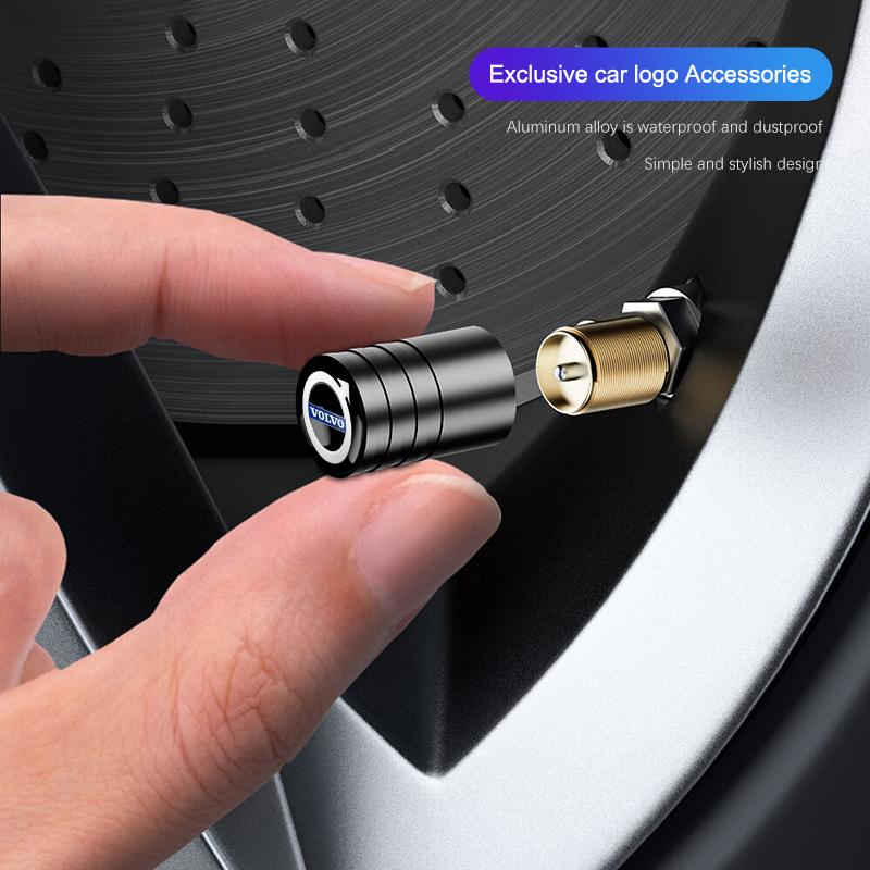 For Volvo 4Pcs Aluminum Alloy Car Tire Air Valve Stems Caps For Volvo Xc60 Xc90 V40 V60 S60 V50 V90 S80 C40 XC40 V70 XC70 C30 EX KM7