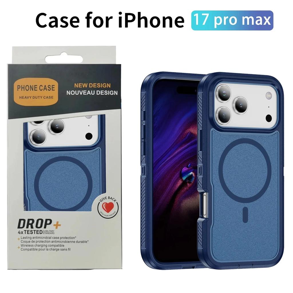 For MageSafe With Anti-Slip Stripes Heavy Defense Armor PC+TPU Case for IPhone 17 Pro Max 16 15 14 13 12 With Box OTT-Box Anti-fall Buffer Hard Cover