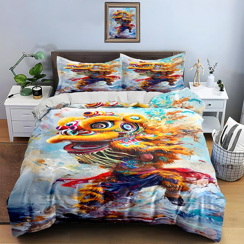Vibrant Lion Dance. Bedding Duvet Cover Sets Duvet Covers Pillowcases Gifts (1 * Duvet Cover 2 * Pillowcases, Without Duvet Insert)