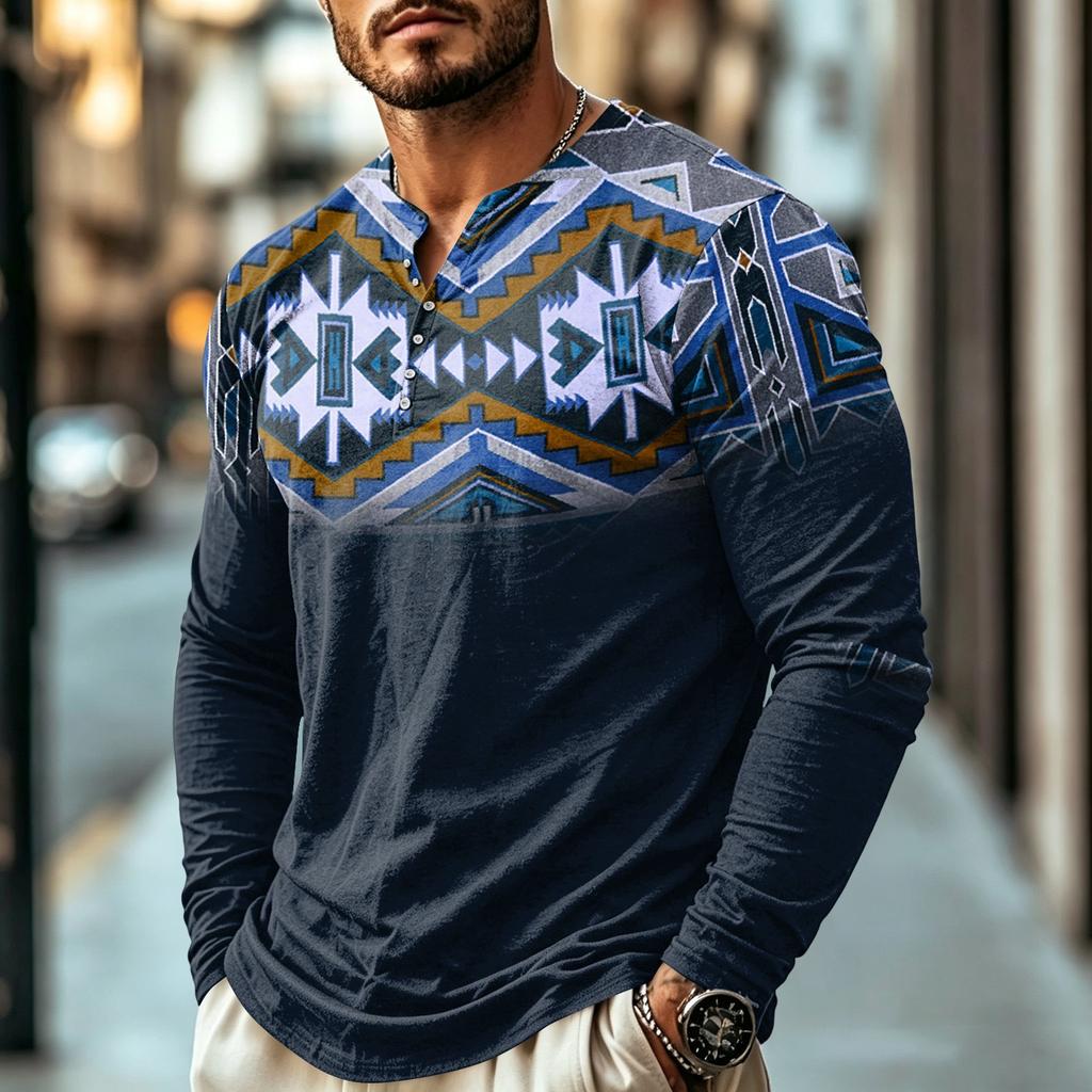 Men's Casual Vintage Boho Long Sleeve Shirt for Everyday Wear