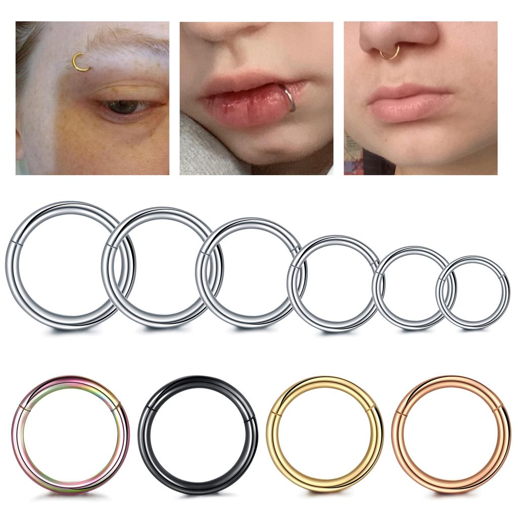 10pcs/lot Steel Hinged Segment Nose Hoop Rings Septum Piercing Daith Hoop Earring Lip Cartilage Piercings Women Jewelry 14G-20G