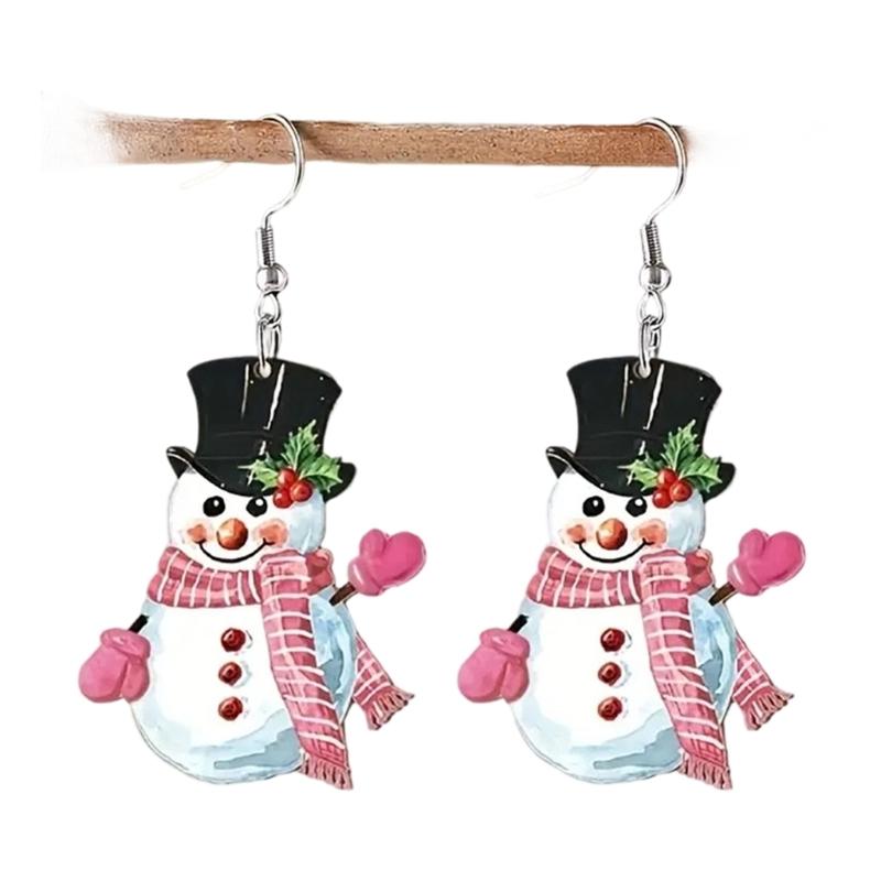 Stylish Snowman Ear Jewelry Acrylic Texture Party Earrings Fashion Geometric Pendant Accessories for Party and Daily