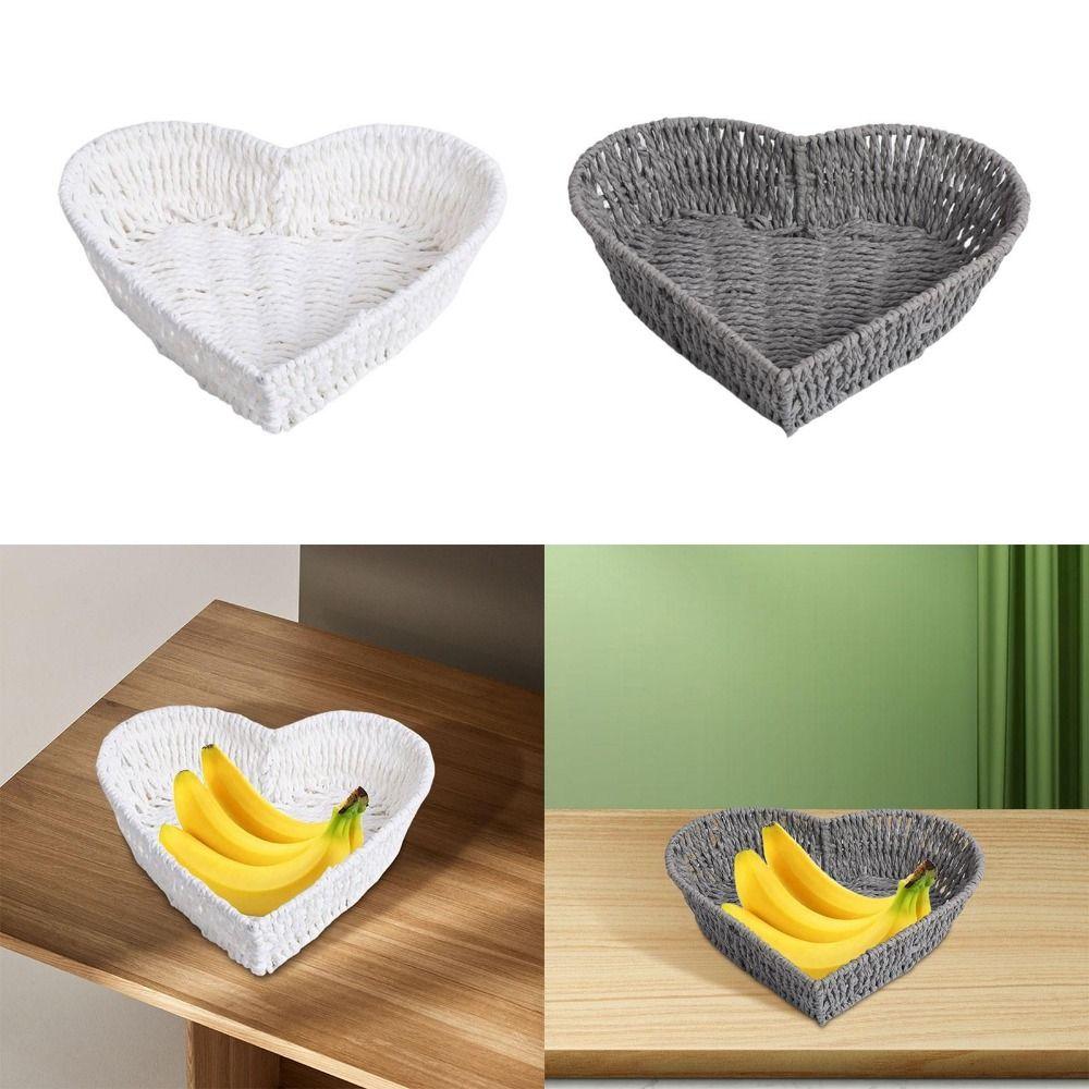 Stackable Heart Shape Basket Chic Paper Rope Fruit Plate Fashionable Woven Storage Basket  Party