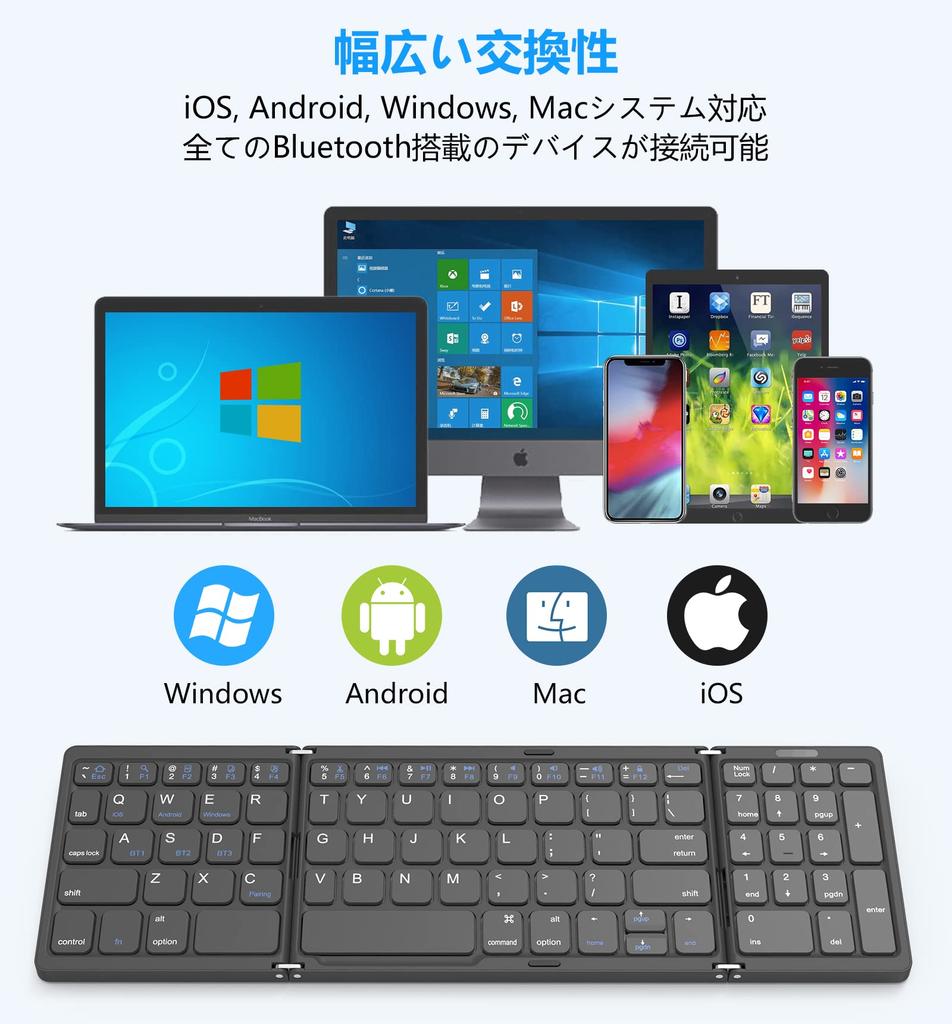 Foldable Wireless Keyboard for iPad, Bluetooth, and Numeric Keypad, Slim Design, Supports 3 Devices, Compact, Quiet, Small, Portable, Compatible with