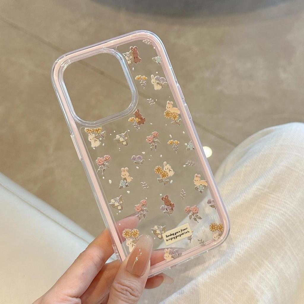 Dziewczęcy kwiatowy słodki mały króliczek odpowiedni dla IPhone16promax Apple 15 etui na telefon komórkowy 14 nowy model