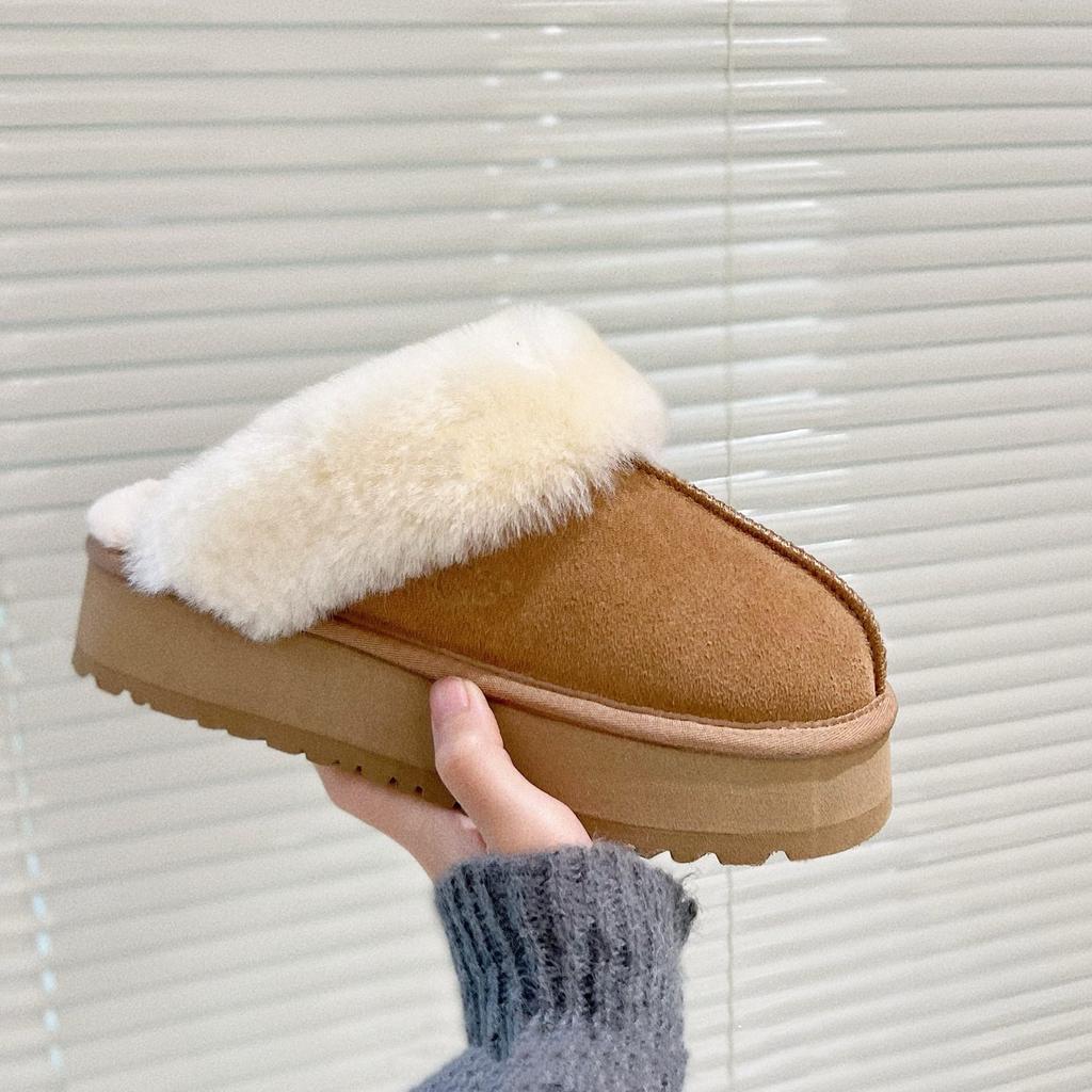 Wool slippers women's outer wear 2025 new winter fur integrated thick-bottomed bag head fluffy slippers plush snow boots