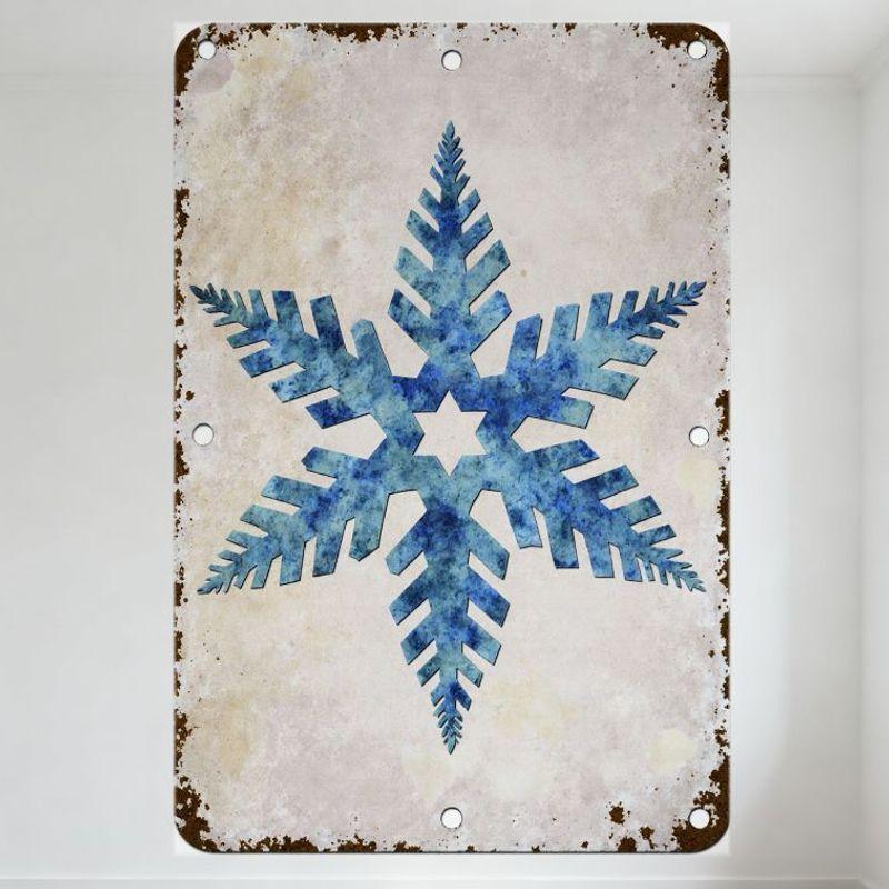 

Vintage Blue Snowflake Metal Tin Sign with Distressed White Background & Hanging Holes, Rustic Retro Wall Decor for Home Bar Caf 20x30cm（7.8x11.8inch）