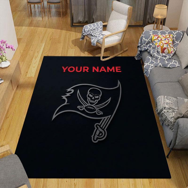 Custom Name,Tampa Bay Buccaneers Home Sofa Decoration for Living Room & Bedroom, Non‑Slip Play Flannel Floor Mat for Game Room