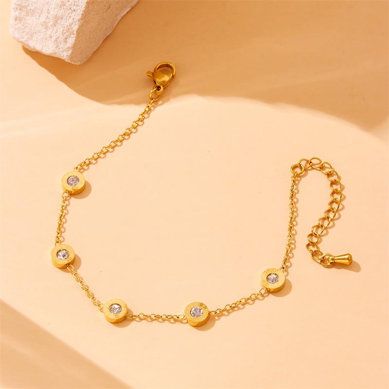 Diamond Roman Numeral Round Medal Chain Set Necklace Earrings Bracelet Gold Jewelry Accessories